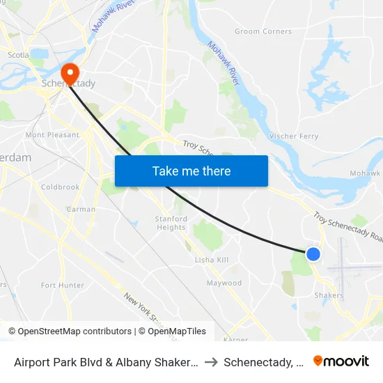 Airport Park Blvd & Albany Shaker Rd to Schenectady, NY map