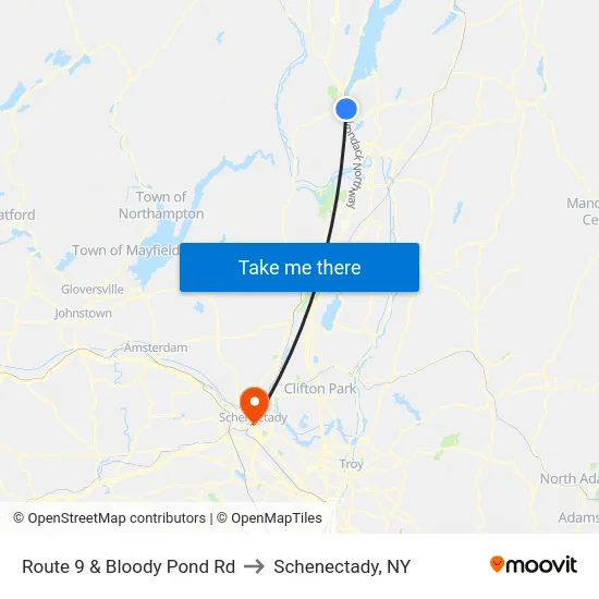 Route 9 & Bloody Pond Rd to Schenectady, NY map