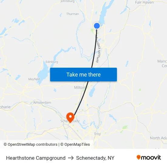 Hearthstone Campground to Schenectady, NY map