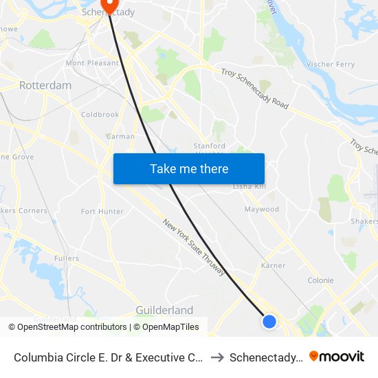 Columbia Circle E. Dr & Executive Centre Dr to Schenectady, NY map