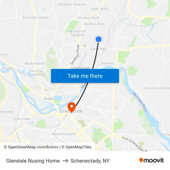 Glendale Nusing Home to Schenectady, NY map