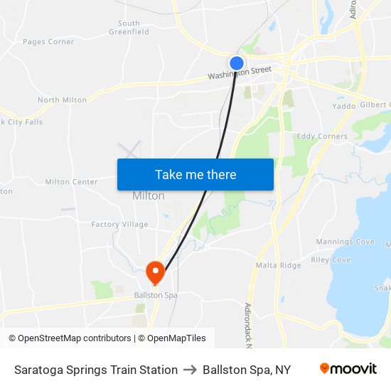 Saratoga Springs Train Station to Ballston Spa, NY map