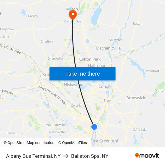 Albany Bus Terminal, NY to Ballston Spa, NY map