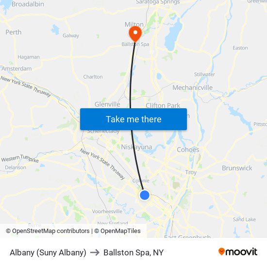 Albany (Suny Albany) to Ballston Spa, NY map