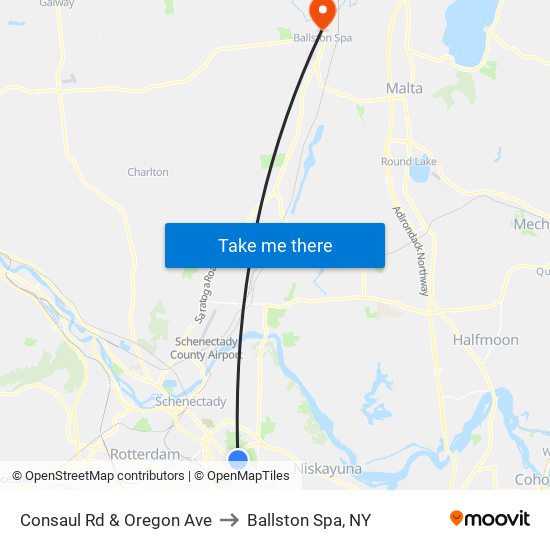 Consaul Rd & Oregon Ave to Ballston Spa, NY map