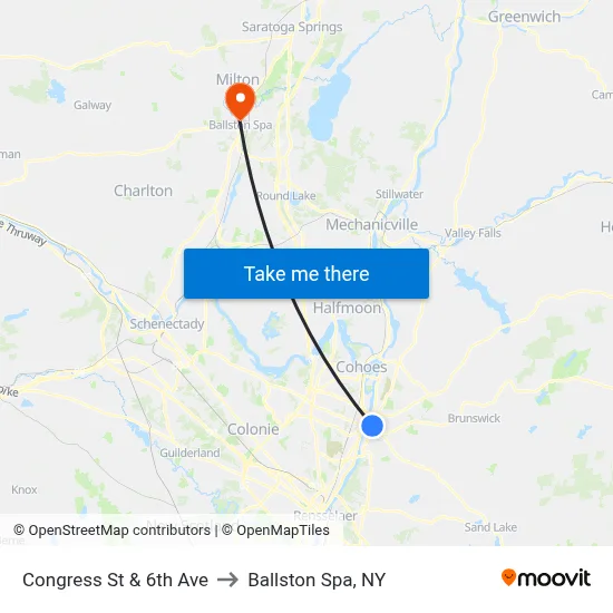 Congress St & 6th Ave to Ballston Spa, NY map
