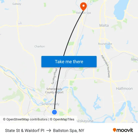 State St & Waldorf Pl to Ballston Spa, NY map