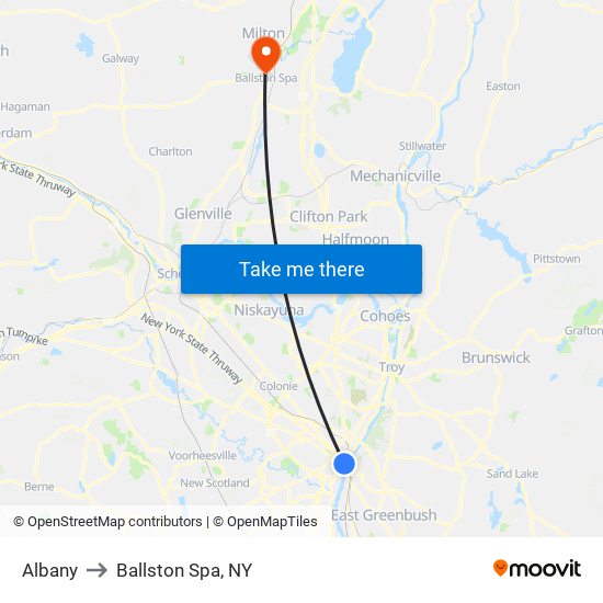 Albany to Ballston Spa, NY map