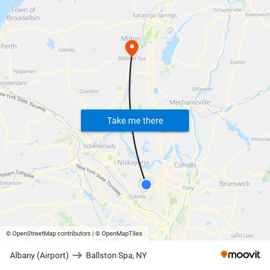 Albany (Airport) to Ballston Spa, NY map