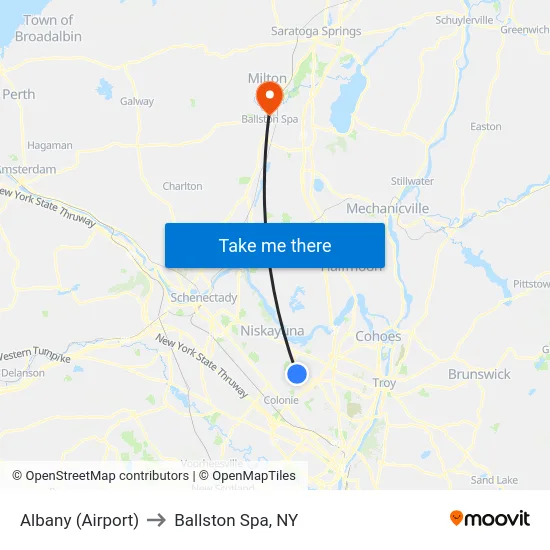 Albany (Airport) to Ballston Spa, NY map