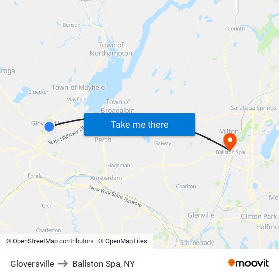 Gloversville to Ballston Spa, NY map