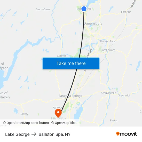 Lake George to Ballston Spa, NY map