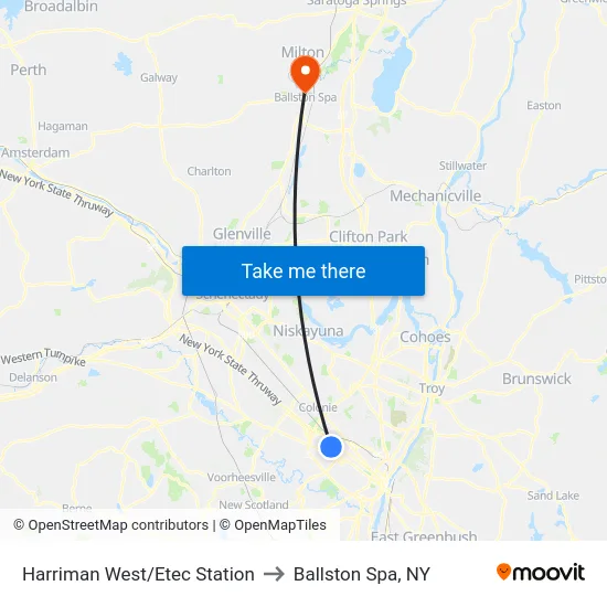 Harriman West/Etec Station to Ballston Spa, NY map