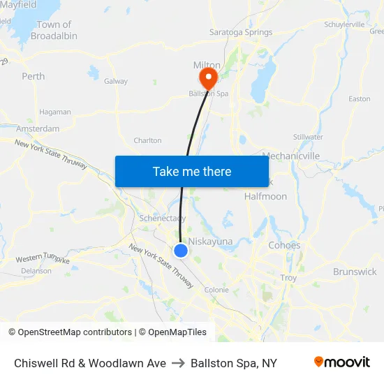 Chiswell Rd & Woodlawn Ave to Ballston Spa, NY map