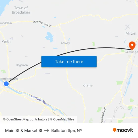 Main St & Market St to Ballston Spa, NY map