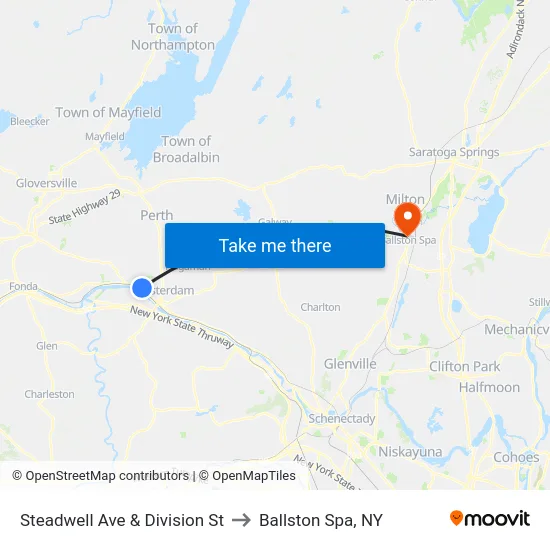 Steadwell Ave & Division St to Ballston Spa, NY map