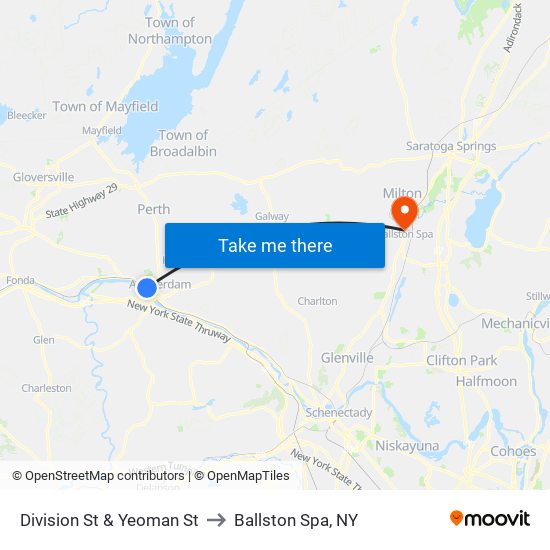 Division St & Yeoman St to Ballston Spa, NY map