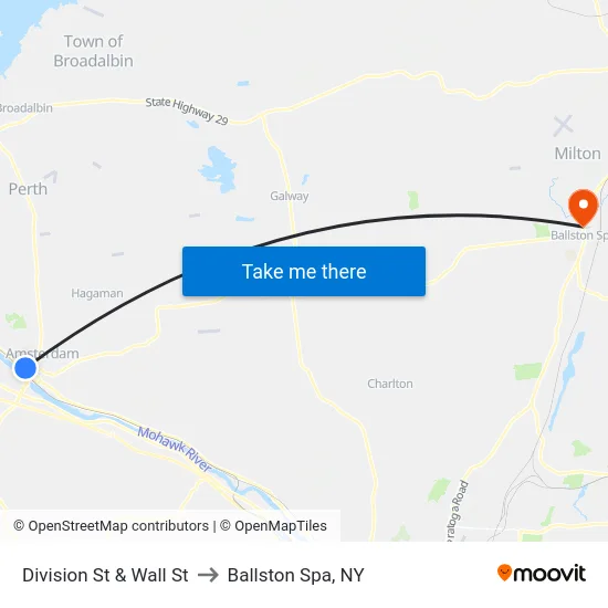 Division St & Wall St to Ballston Spa, NY map