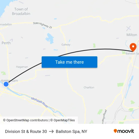 Division St & Route 30 to Ballston Spa, NY map