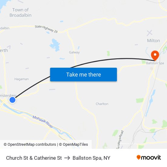 Church St & Catherine St to Ballston Spa, NY map