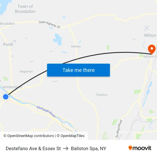 Destefano Ave & Essex St to Ballston Spa, NY map