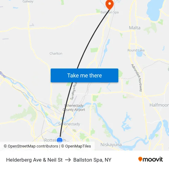 Helderberg Ave & Neil St to Ballston Spa, NY map
