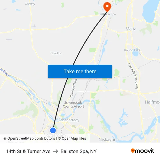 14th St & Turner Ave to Ballston Spa, NY map