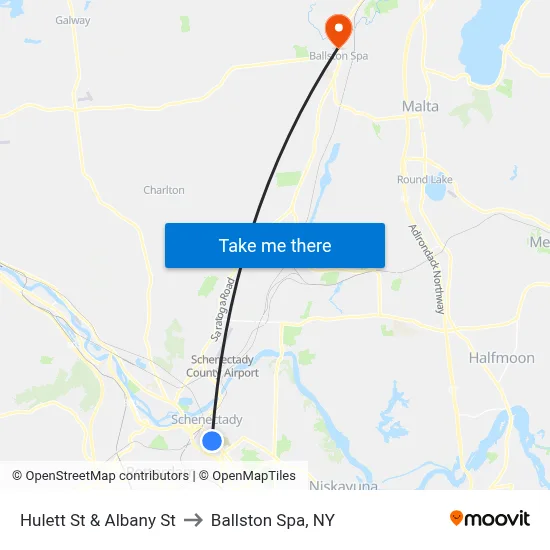 Hulett St & Albany St to Ballston Spa, NY map