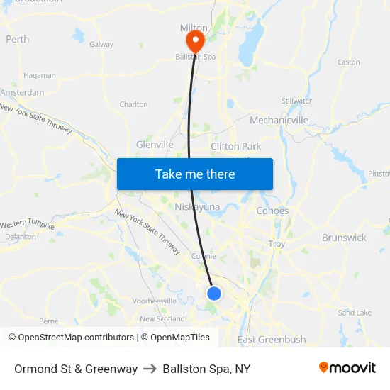 Ormond St & Greenway to Ballston Spa, NY map