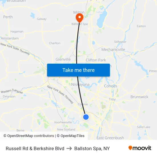 Russell Rd & Berkshire Blvd to Ballston Spa, NY map
