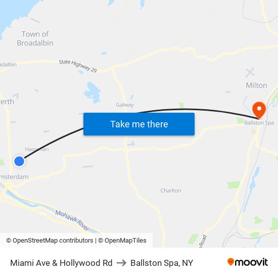 Miami Ave & Hollywood Rd to Ballston Spa, NY map