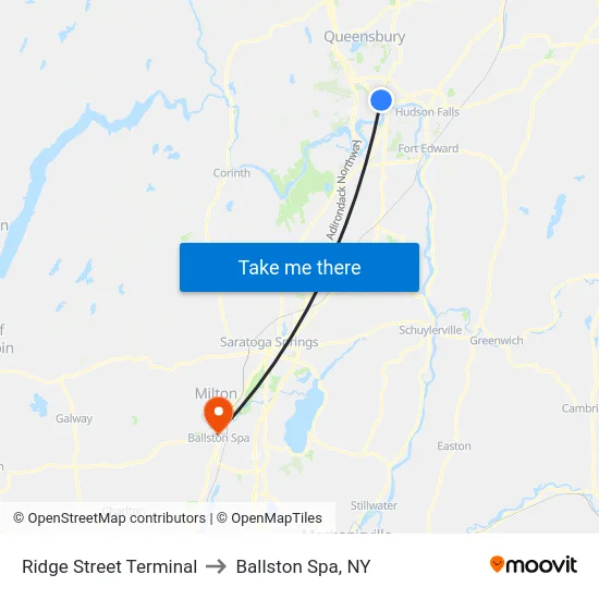 Ridge Street Terminal to Ballston Spa, NY map