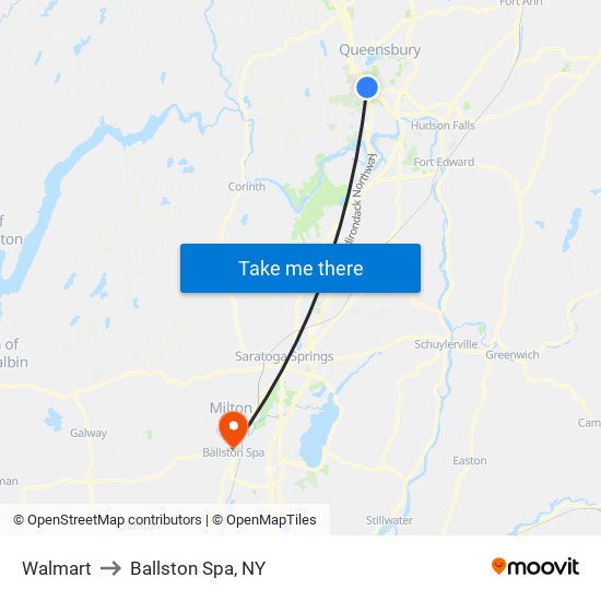 Walmart to Ballston Spa, NY map