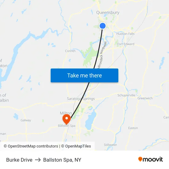 Burke Drive to Ballston Spa, NY map