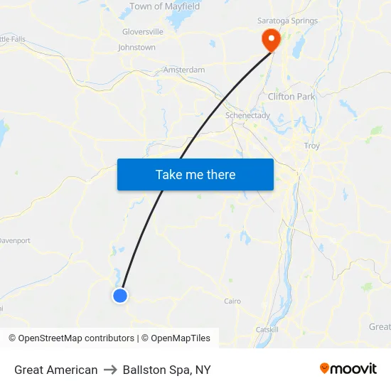 Great American to Ballston Spa, NY map