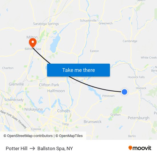 Potter Hill to Ballston Spa, NY map