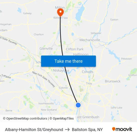 Albany-Hamilton St/Greyhound to Ballston Spa, NY map