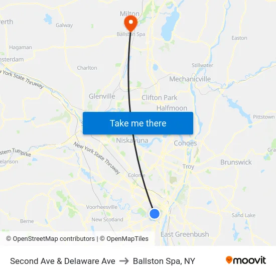 Second Ave & Delaware Ave to Ballston Spa, NY map