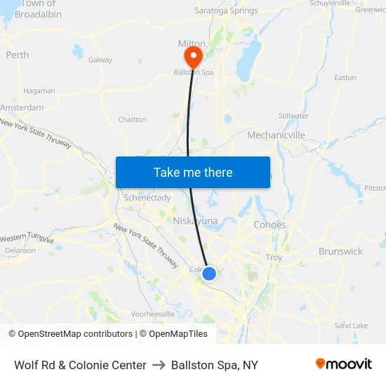 Wolf Rd & Colonie Center to Ballston Spa, NY map