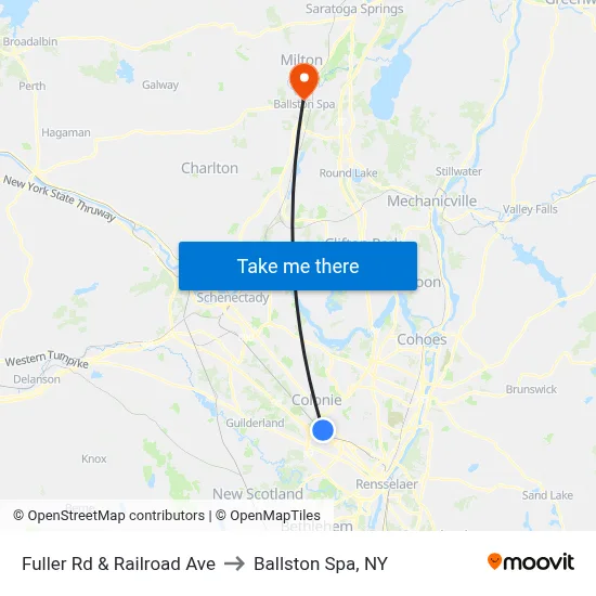 Fuller Rd & Railroad Ave to Ballston Spa, NY map