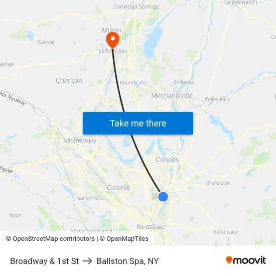 Broadway & 1st St to Ballston Spa, NY map