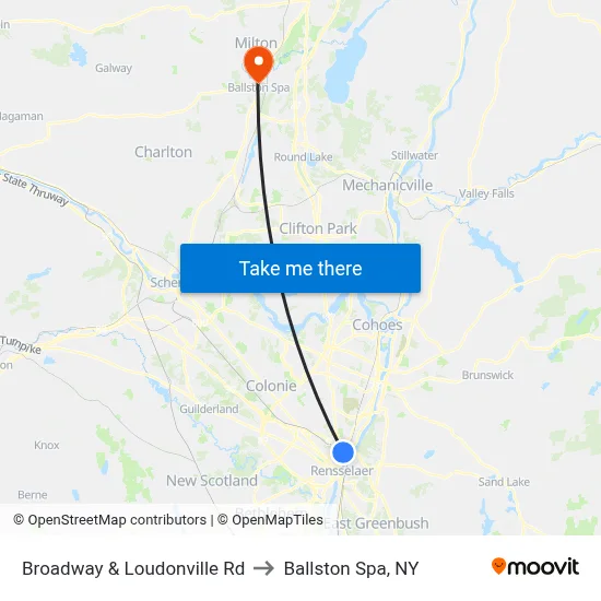 Broadway & Loudonville Rd to Ballston Spa, NY map
