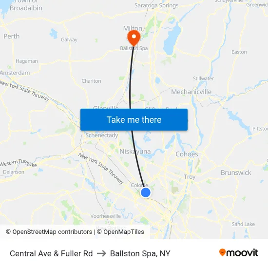 Central Ave & Fuller Rd to Ballston Spa, NY map