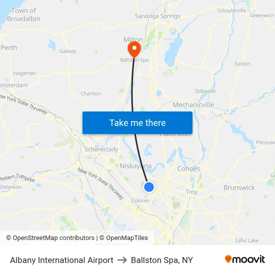 Albany International Airport to Ballston Spa, NY map