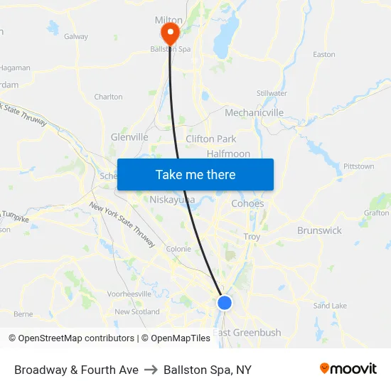 Broadway & Fourth Ave to Ballston Spa, NY map