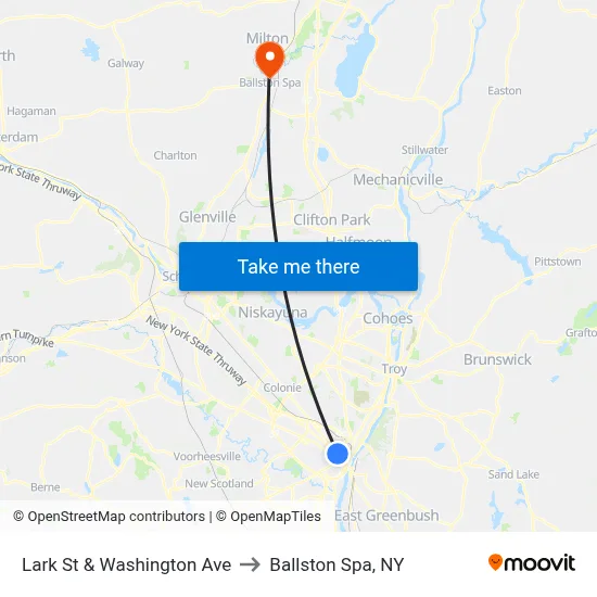 Lark St & Washington Ave to Ballston Spa, NY map