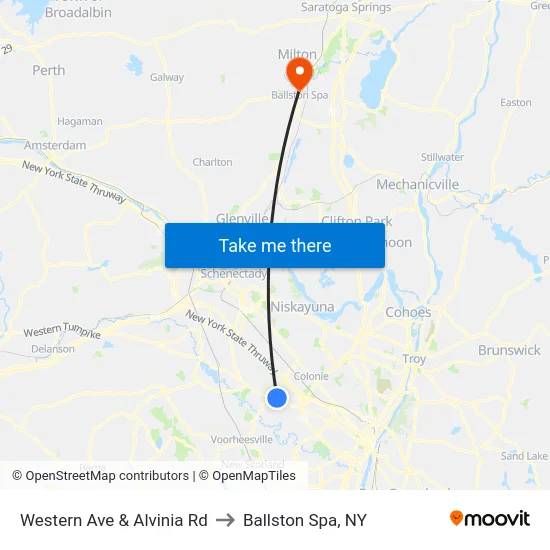 Western Ave & Alvinia Rd to Ballston Spa, NY map