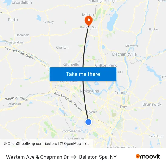 Western Ave & Chapman Dr to Ballston Spa, NY map