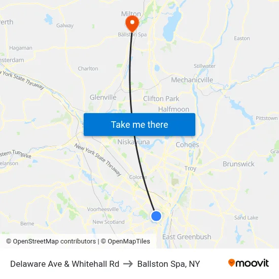 Delaware Ave & Whitehall Rd to Ballston Spa, NY map