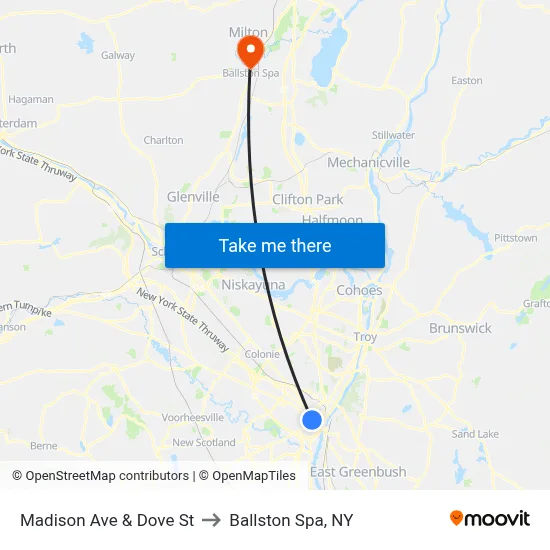 Madison Ave & Dove St to Ballston Spa, NY map